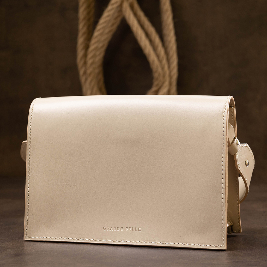 Сумка Grande Pelle З натуральної шкіри Бежева (11568) - зображення 10