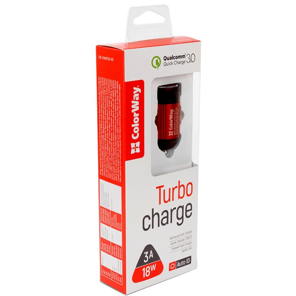 Зарядний пристрій ColorWay 1USB Quick Charge 3.0 (18W) red (CW-CHA012Q-RD) - зображення 7