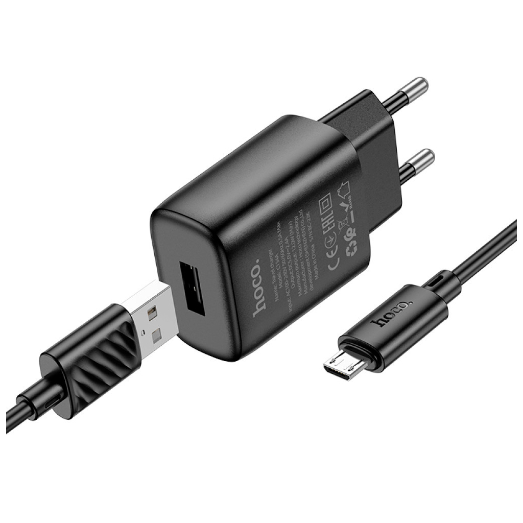 Зарядний пристрій HOCO C134A Solid USB + cable USB to Micro 5P Black (6942007621335) - зображення 3