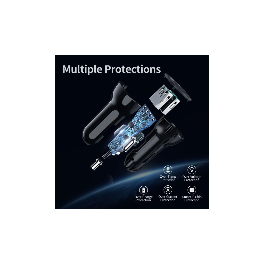 Зарядний пристрій Choetech car 2хUSB-A 36W QC black (C0051-BK) - зображення 7