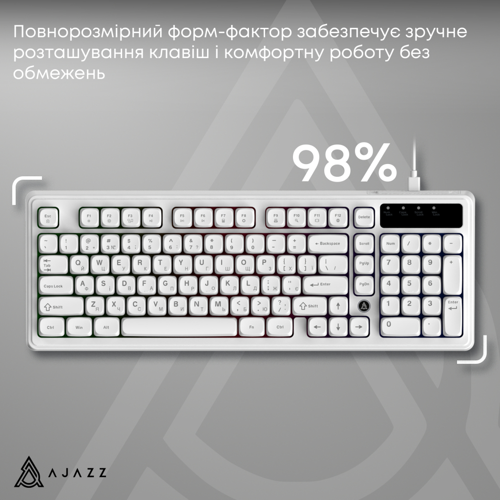 Клавіатура Ajazz AF98 USB UA White (AF98-W) - зображення 8
