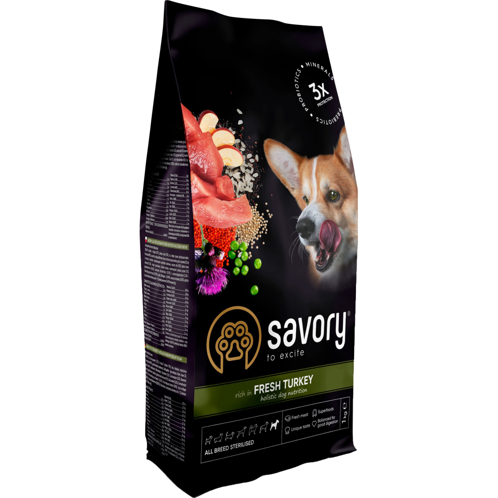 Сухий корм для собак Savory All Breed Sterilised rich in Fresh Turkey 1 кг (4820232631492) - зображення 1