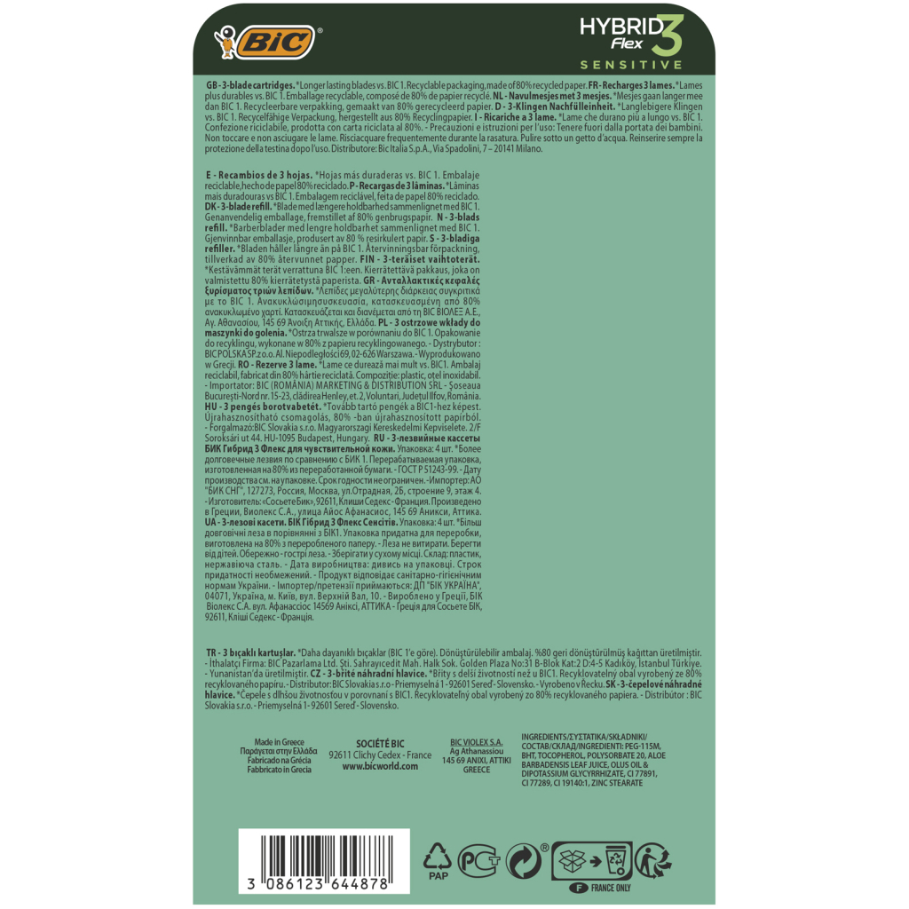 Змінні касети Bic Flex 3 Hybrid Sensitive 4 шт. (3086123644878) - изображение 3