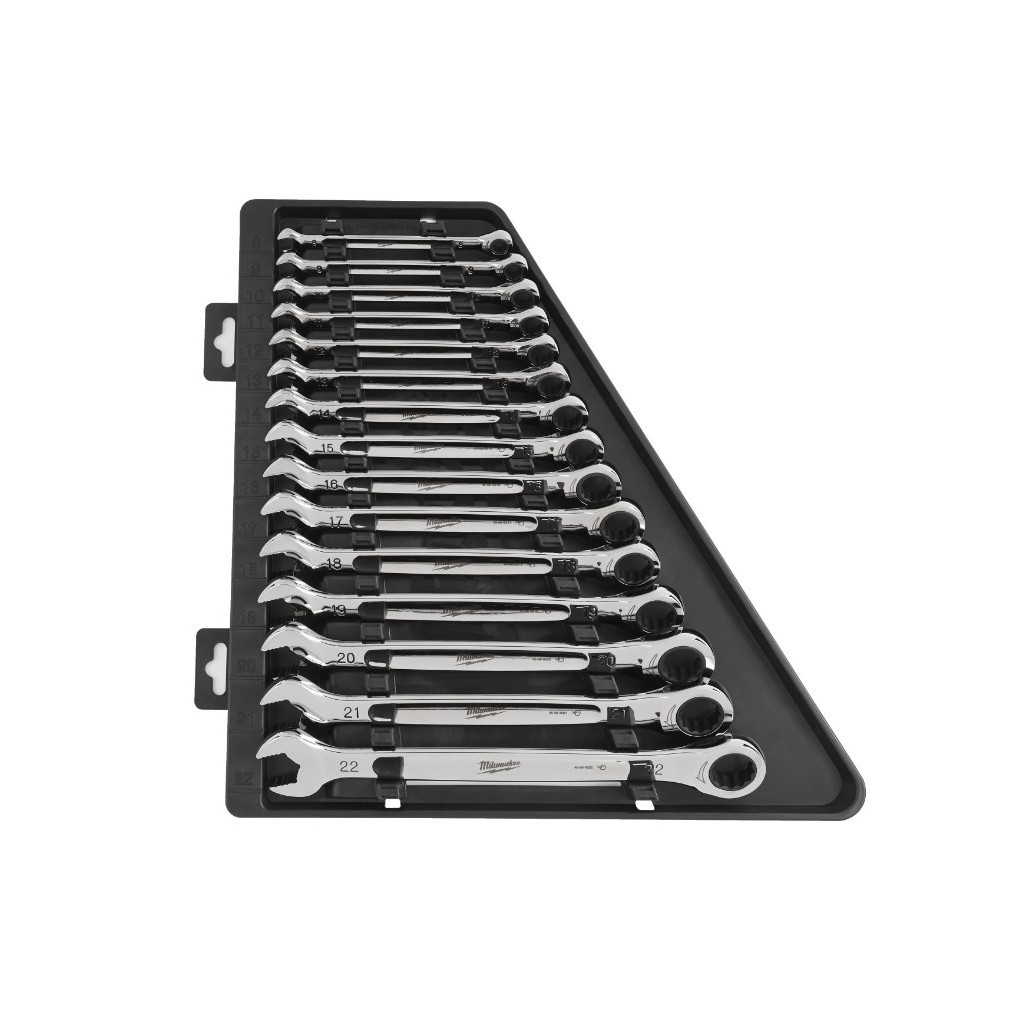 Ключ Milwaukee MAX BITE рожково-накидний з тріскачкою, 15шт, 8-22мм (4932464994) - зображення 1