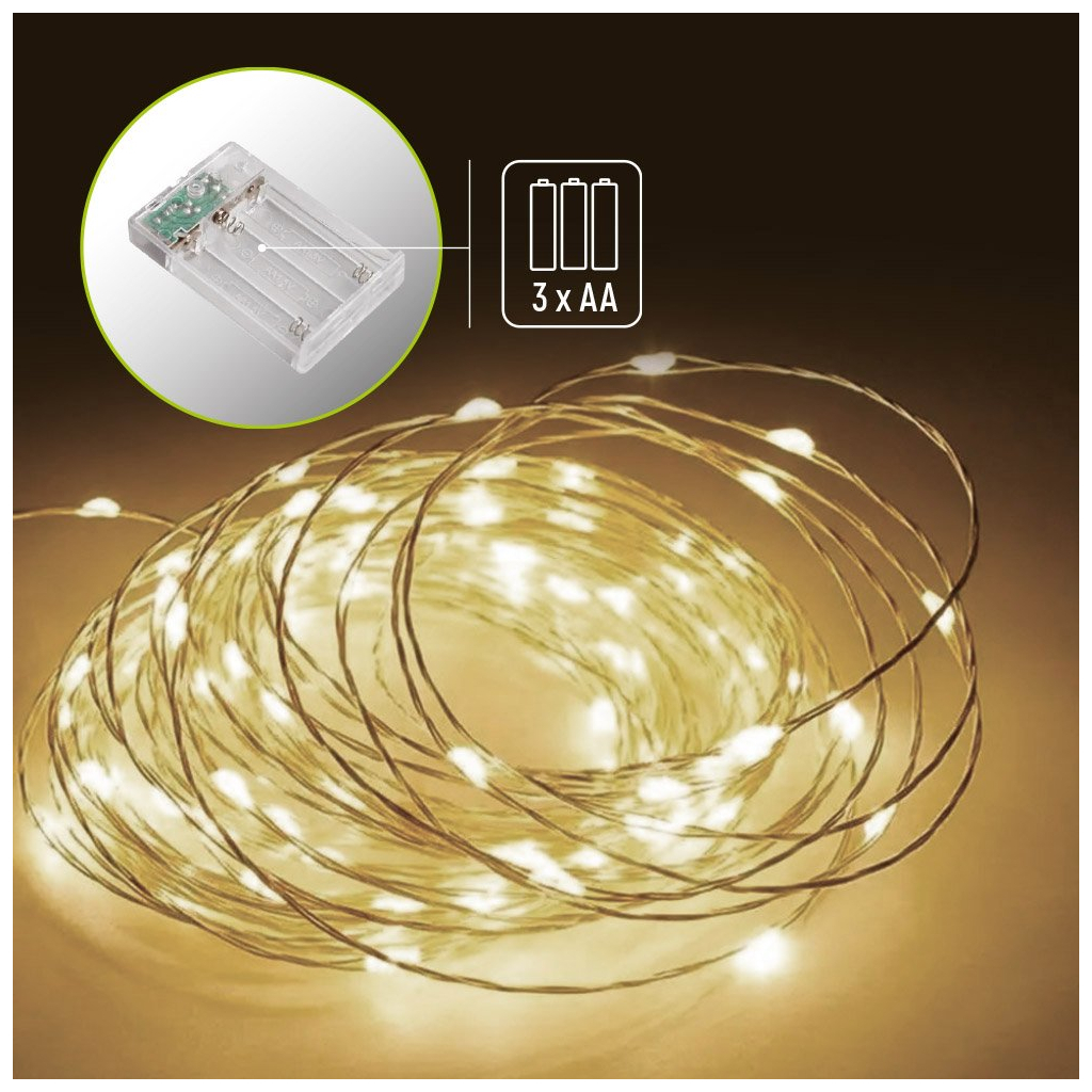 Гірлянда ColorWay Струна LED 100 10 м теплий колір 3 AA Battery (CW-G-100L10NB) - зображення 2
