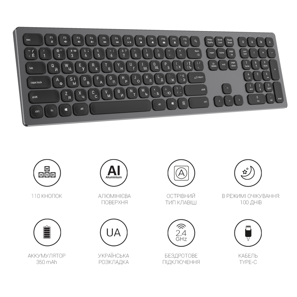 Клавіатура OfficePro SK1550 Wireless Black (SK1550B) - зображення 10