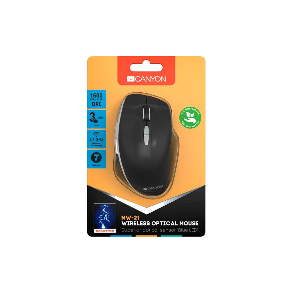 Мишка Canyon MW-21 Wireless Blue LED Black (CNS-CMSW21B) - зображення 6