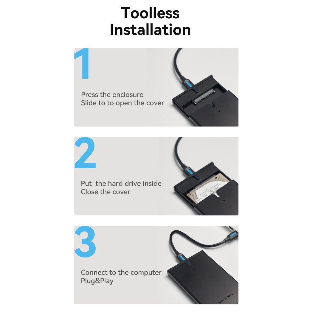 Кишеня зовнішня Vention 2.5" HDD/SSD USB 3.0 Micro-B Black (KPAB0) - зображення 7