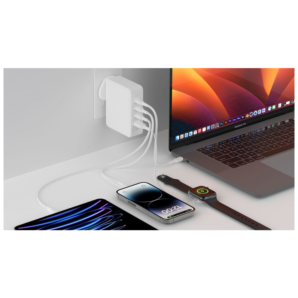 Зарядний пристрій Belkin 140W 3хUSB-С GAN PD PPS USB-A White (WCH014BTWH) - зображення 2