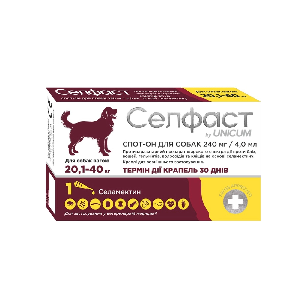 Краплі для тварин Селфаст від бліх, кліщів і гельмінтів для собак 20.1-40.0 кг (4820275971500) - изображение 1