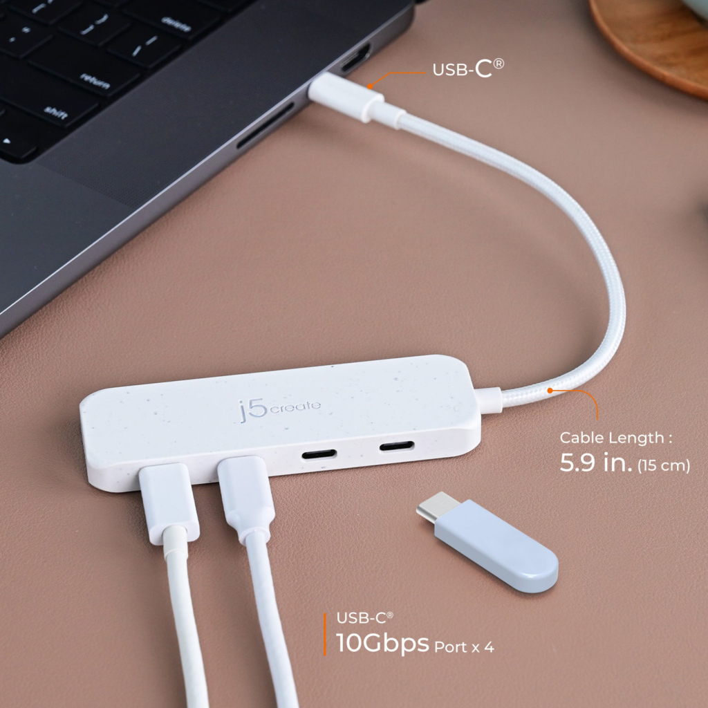 Концентратор J5create USB-C to 4xUSB-C 3.2 10Gbps white (JCH345EW-N) - зображення 7