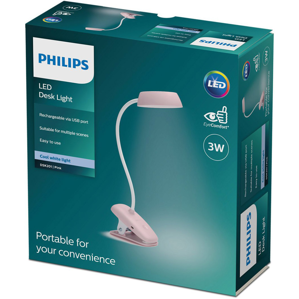 Настільна лампа Philips Donutclip 3Вт 4000K 1200мАг USB-A рожевий (929003179607) - зображення 7