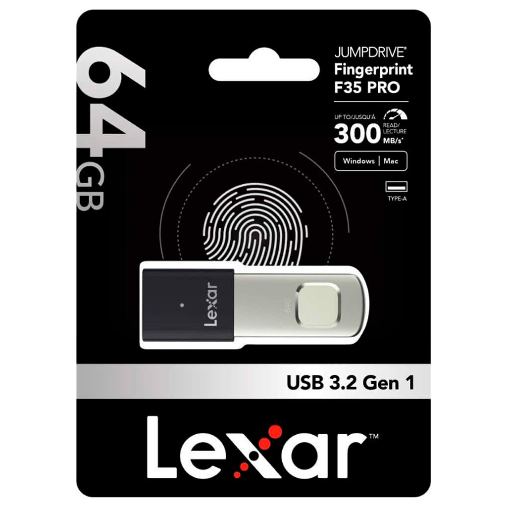 USB флеш накопичувач Lexar 64GB JumpDrive Fingerprint F35 Pro USB 3.2 (LJDF35P064G-RNBNG) - изображение 6