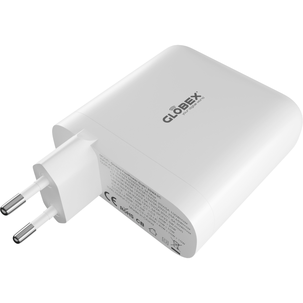 Зарядний пристрій Globex GaN 1xUSB + 3xUSB-C 120W FastPower white (GaN120WA3C) - зображення 3