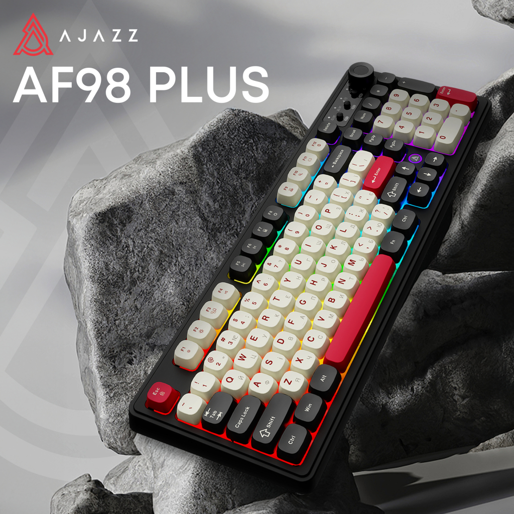 Клавіатура Ajazz AF98 Plus Wireless/Bluetooth/USB UA Black/White/Red (AF98-PLUS-BSR) - изображение 6