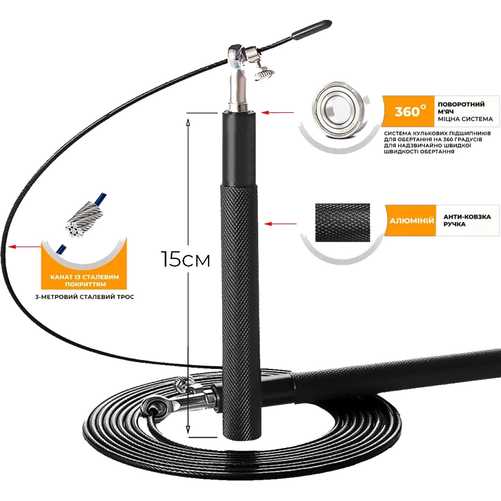 Скакалка 4yourhealth Jump Rope Premium 0200 швидкісна 3м Блакитна (4YH_0200_Blue) - изображение 10