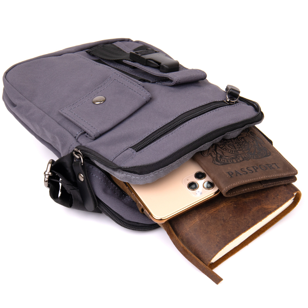 Сумка Vintage Текстильна чоловіча на два відділення Графітова (20659) - зображення 6