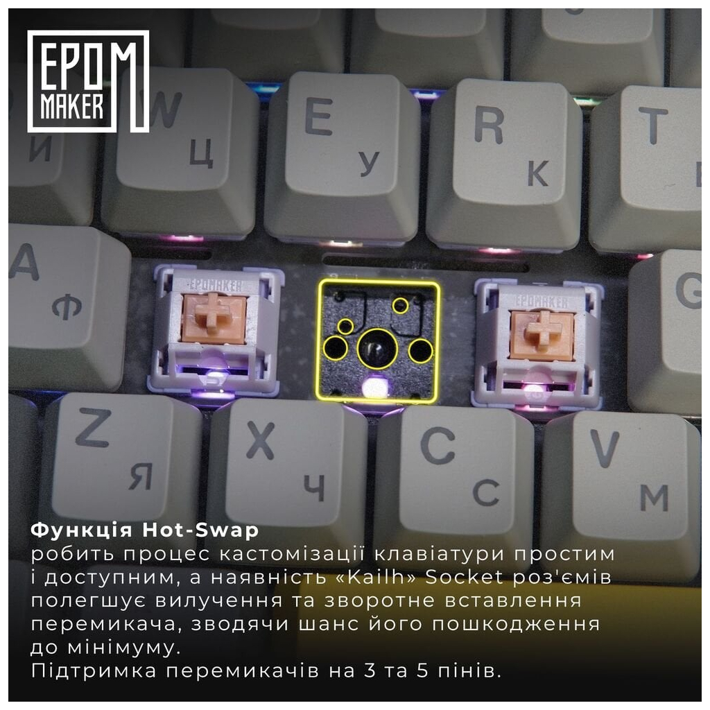 Клавіатура Epomaker TH80 Pro V2 75 Wisteria Tactile Switch Hot-Swap LCD Screen RGB Wireless/Bluetooth/USB UA White (TH80-PROV2-W-WT) - зображення 7