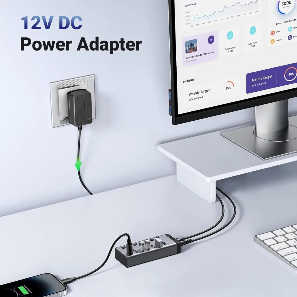 Концентратор Ugreen USB 3.0 to 7xUSB 3.0 with power supply CM481 gray (90307) - зображення 8