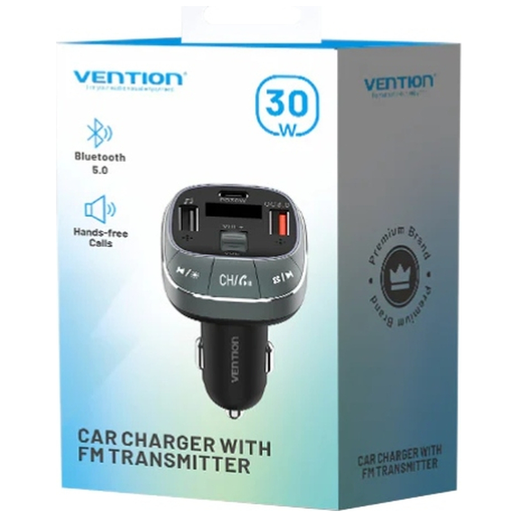 FM модулятор Vention PD 54W 3-Port USB (C+A+A) LED/USB Flash/Bluetooth, вольтметр (FFLB0) - зображення 4