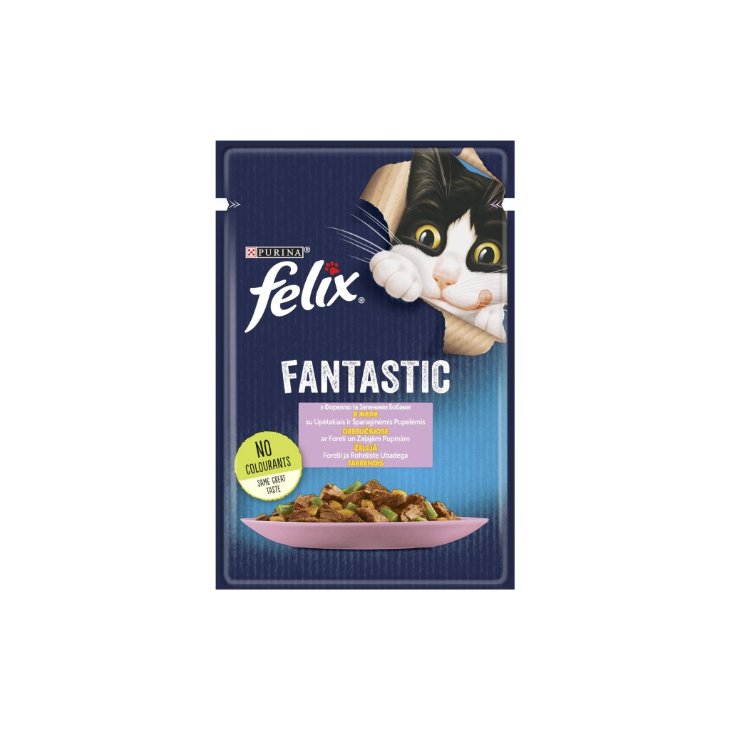 Вологий корм для кішок Purina Felix Fantastic з фореллю та зеленими бобами в желе 85 г (7613039841617) - зображення 1