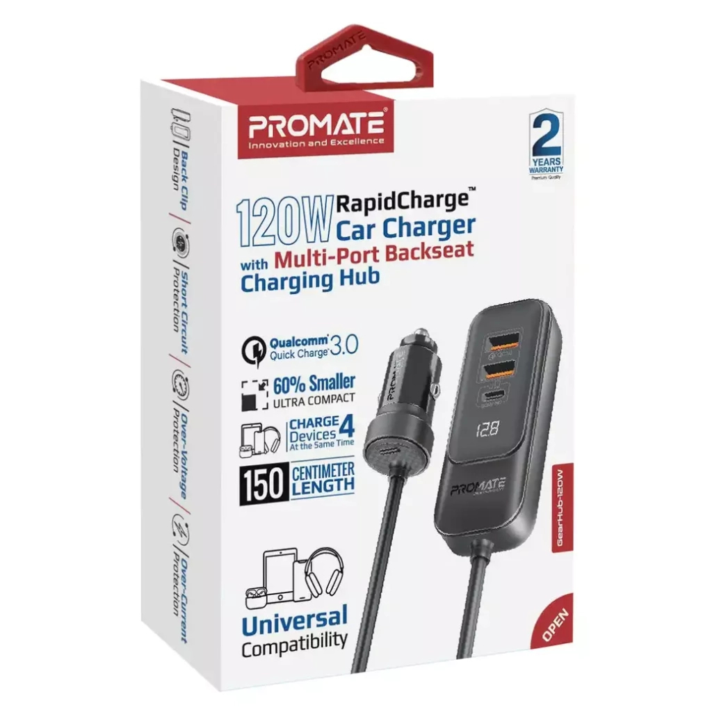 Зарядний пристрій Promate 2xUSB-C + 2xUSB-A (gearhub-120w.black) - зображення 2