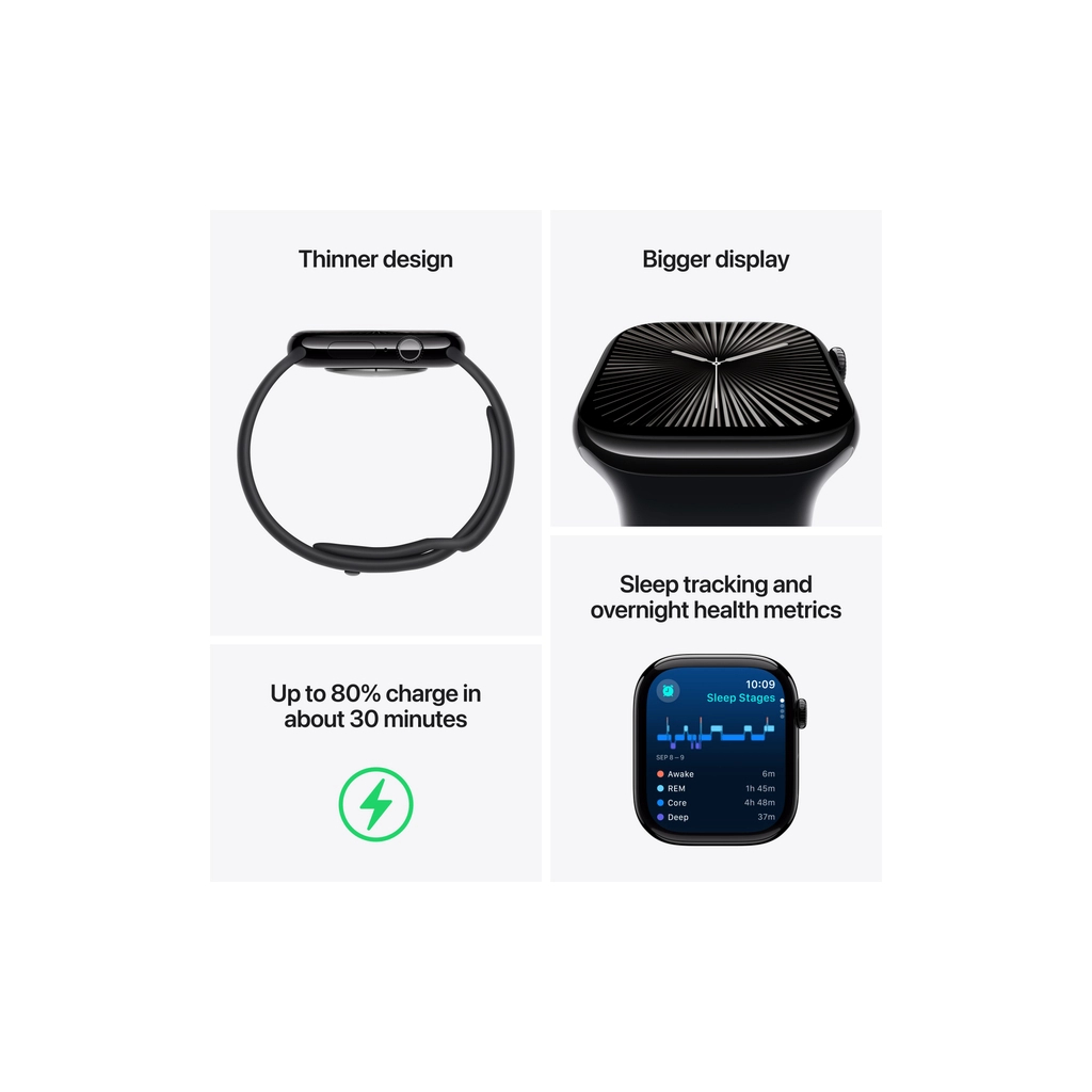 Смарт-годинник Apple Watch Series 10 GPS 46mm Jet Black Aluminium Case with Black Sport Band - M/L (MWWQ3QH/A) - изображение 3