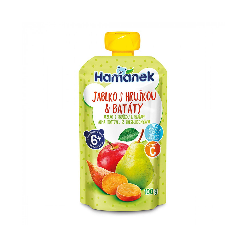 Дитяче пюре Hamanek Яблуко з грушею і бататом 100 г (8595139798437) - зображення 1