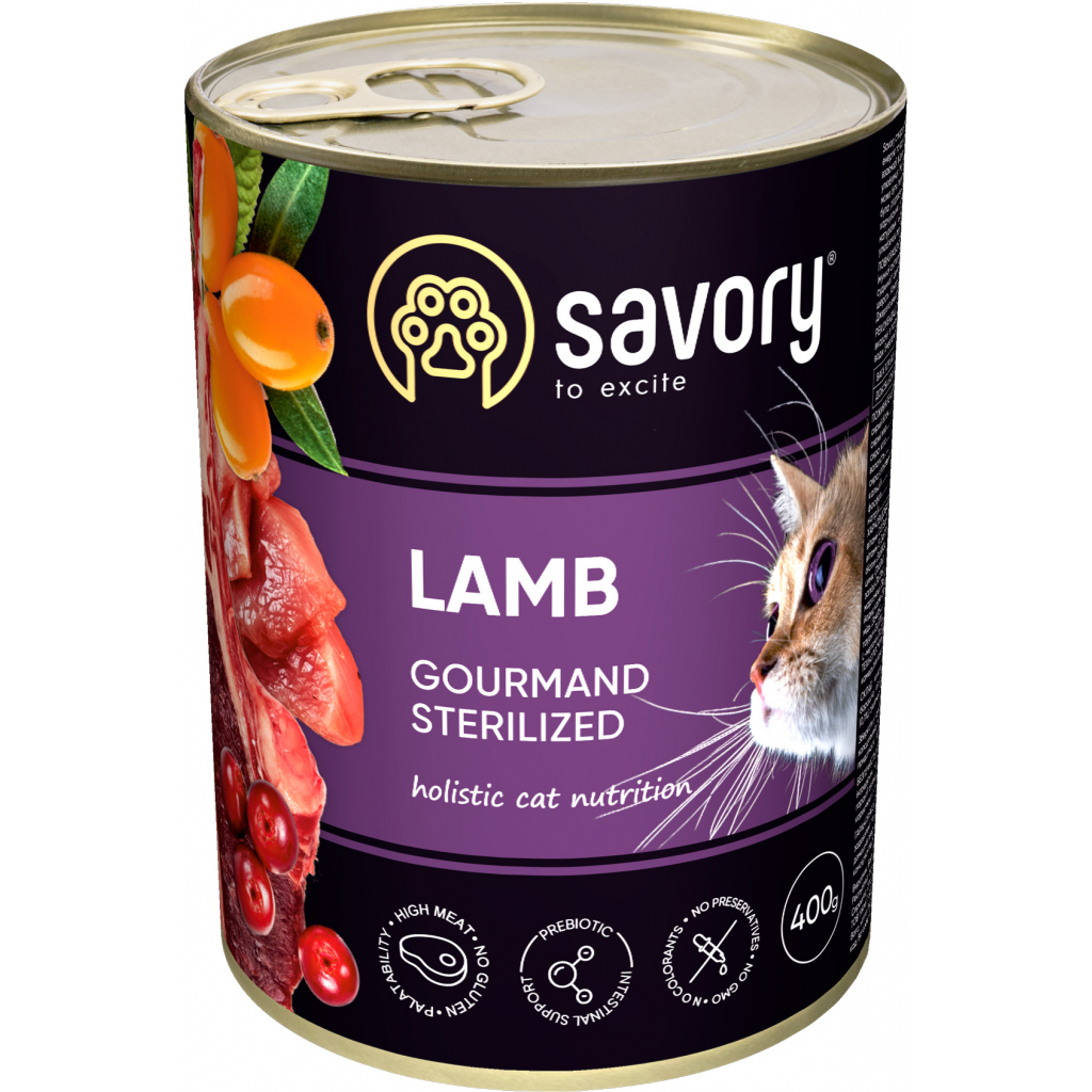 Вологий корм для кішок Savory Cat Can Adult Sterilised ягня 400 г (4820232630730) - зображення 1