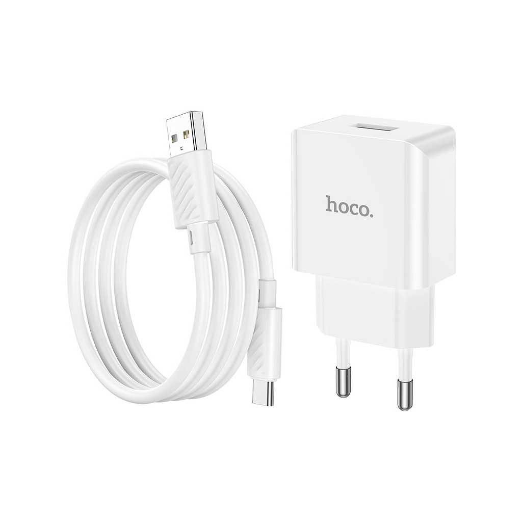 Зарядний пристрій HOCO C106A Leisure USB + cable USB to USB-C 10.5W White (6931474783912) - зображення 3
