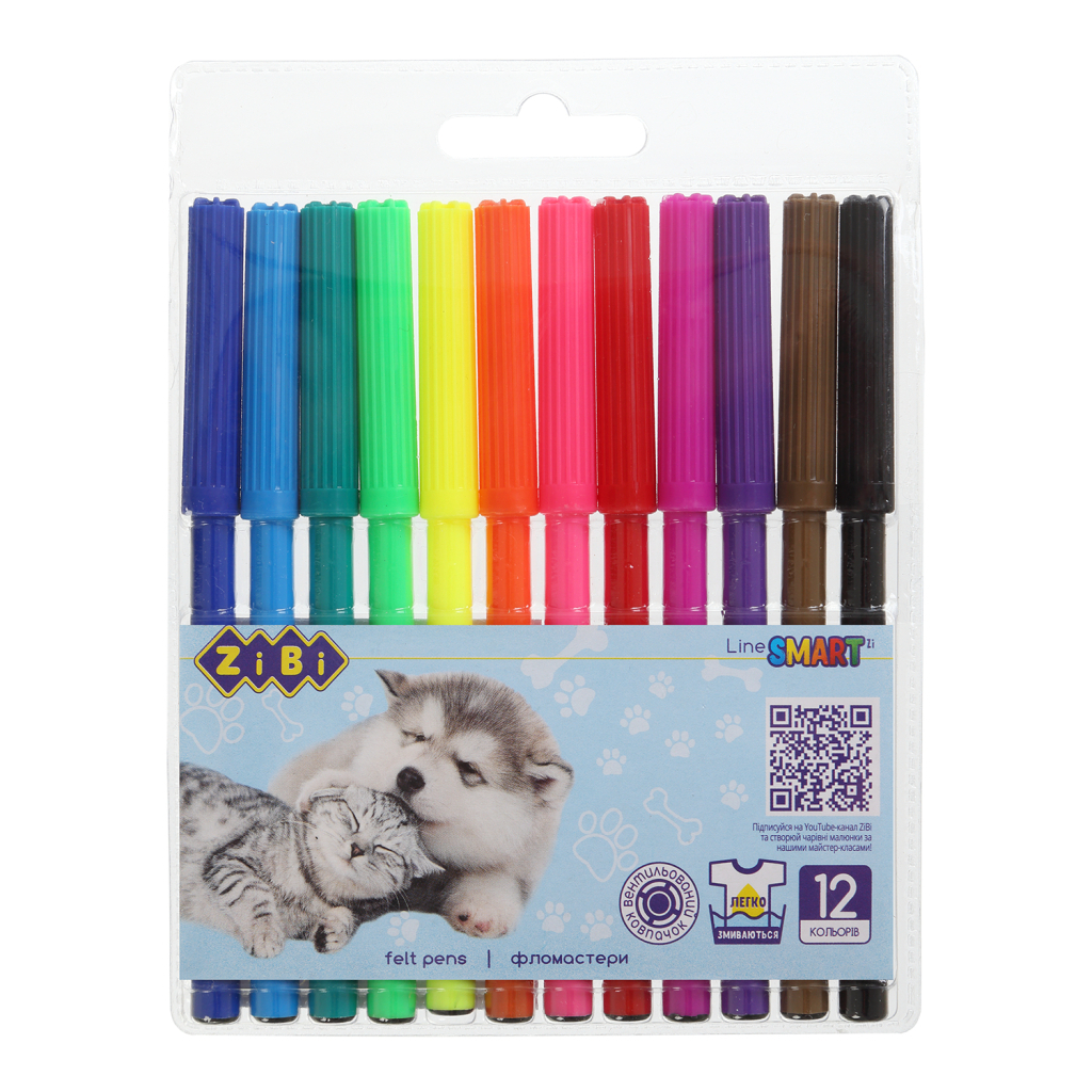 Фломастери ZiBi SMART Line Собачки та котики 12 кольорів (ZB.2815) - изображение 1