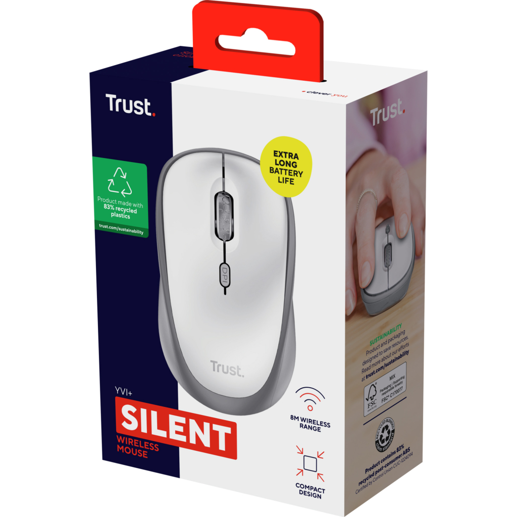 Мишка Trust Yvi+ Silent Wireless/Bluetooth White (25513) - зображення 5