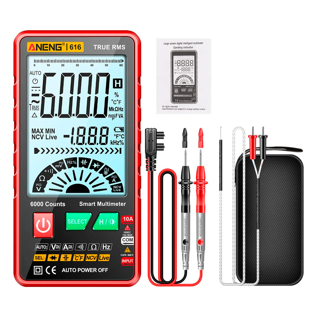 Цифровий мультиметр ANENG AN-616, V, A, R, C, T, F, функция hFE (AN-616) - зображення 2