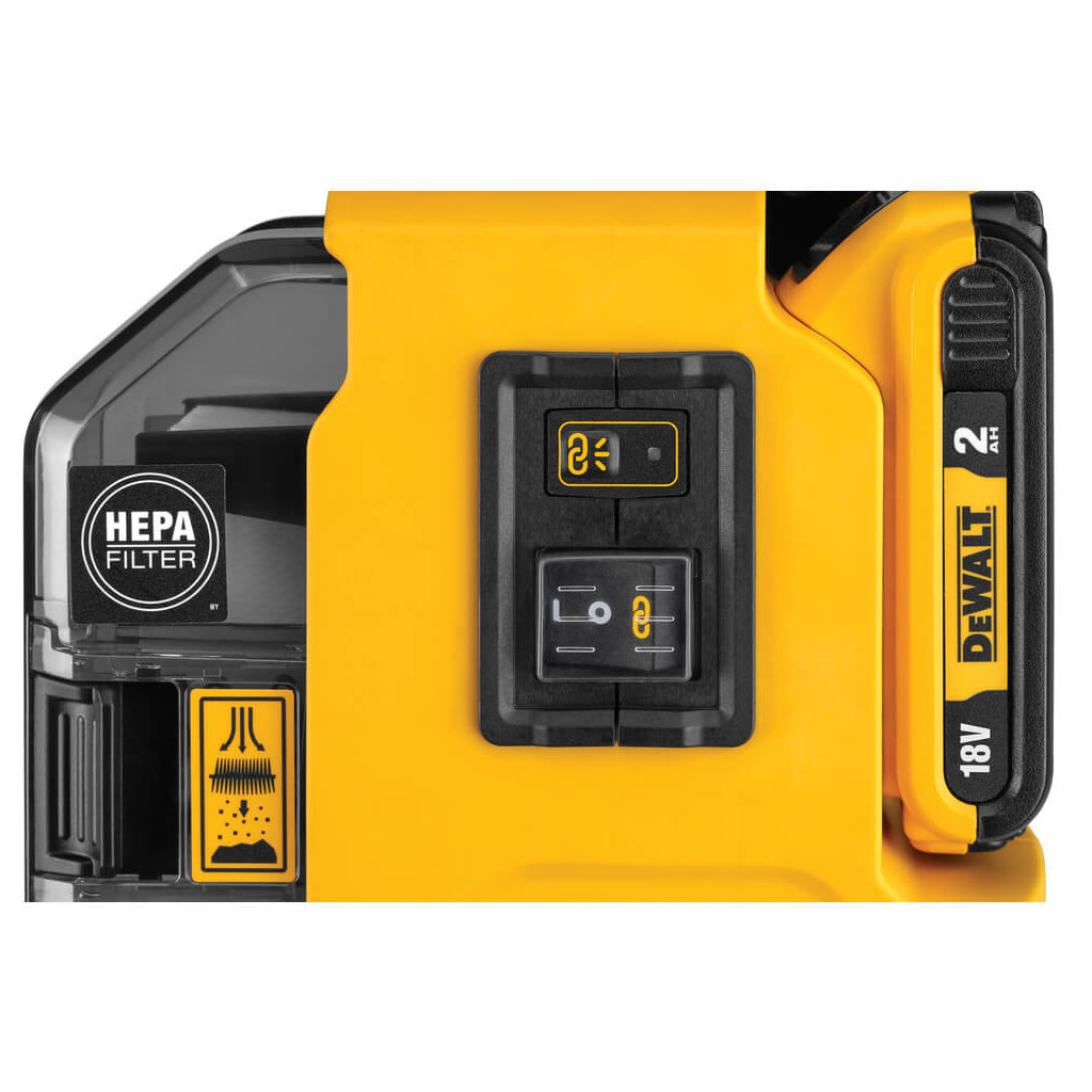 Пилосос будівельний DeWALT 18В XR Li-Ion, HEPA Filter, 1.65 кг, 2Ah (DWH161D1) - изображение 5