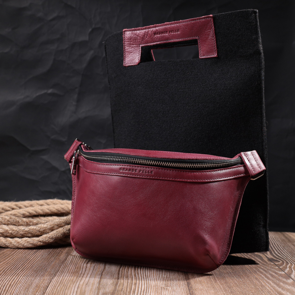 Сумка Grande Pelle Бананка з натуральної шкіри Рожева (22815) - зображення 11