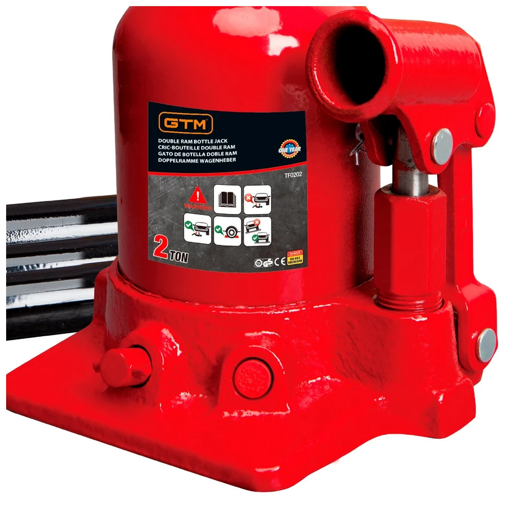 Домкрат GTM гідравлічний пляшковий 2т (150-370мм) двохштоковий (TF0202) - изображение 3