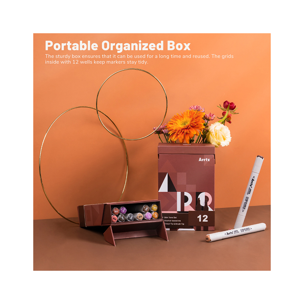Художній маркер Arrtx спиртові Oros ASM-03-SK02 12 кольорів, відтінки шкіри (LC302772) - зображення 2
