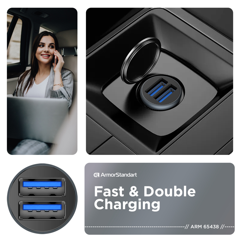 Зарядний пристрій Armorstandart 2xUSB QC3.0 Grey + cable USB-C (ARM82459) - зображення 3