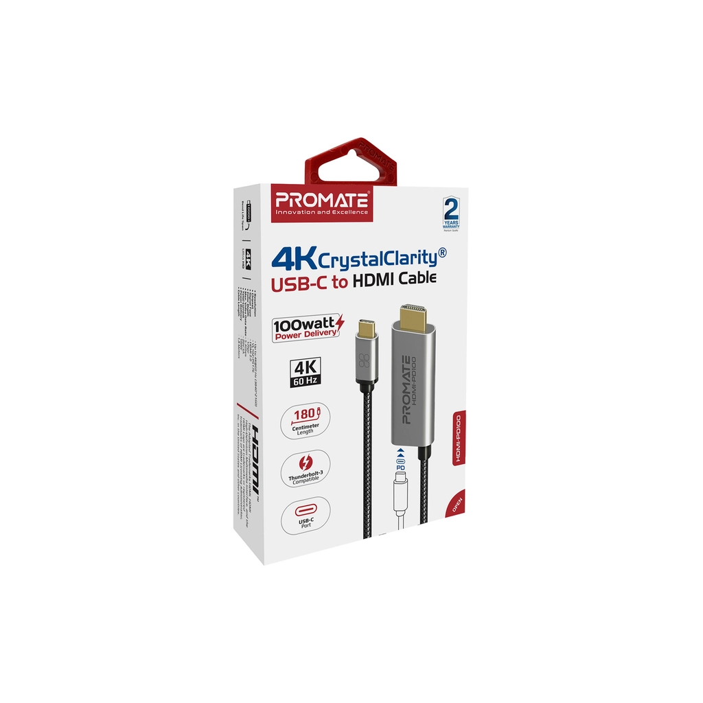Кабель мультимедійний USB-C to HDMI hdmi-pd100.grey Promate (hdmi-pd100.grey) - изображение 2