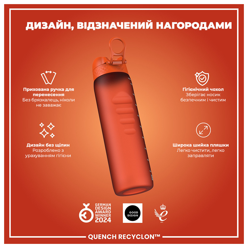Пляшка для води ION8 OneTouch 1000 мл BPA Free, Hearty Orange (I8RF1000HORG) - зображення 4