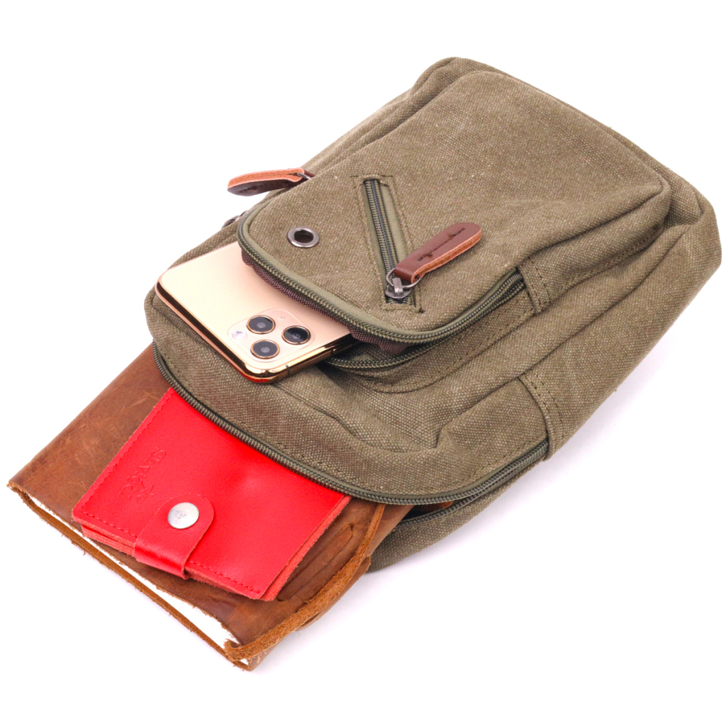 Сумка Vintage Чоловіча через плече з текстилю Оливкова (21231) - зображення 6