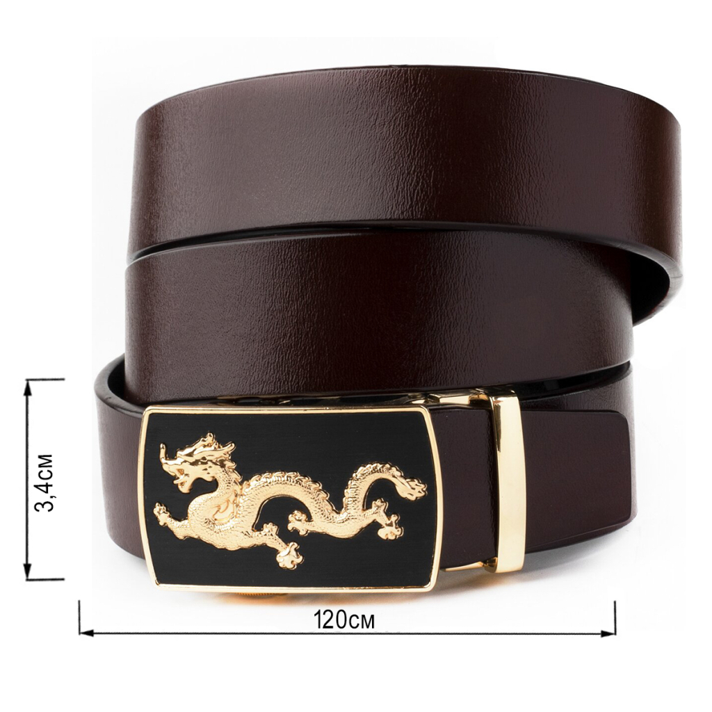 Ремінь Vintage Чоловічий золотий дракон Коричневий (20259) - зображення 3