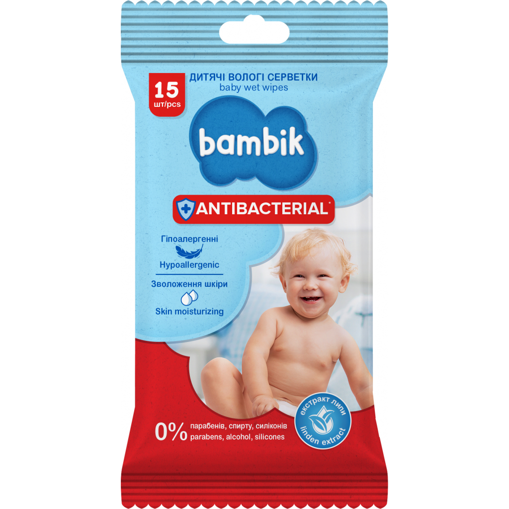 Дитячі вологі серветки Bambik Antibacterial з перших днів життя 15 шт. (43406080) - зображення 2