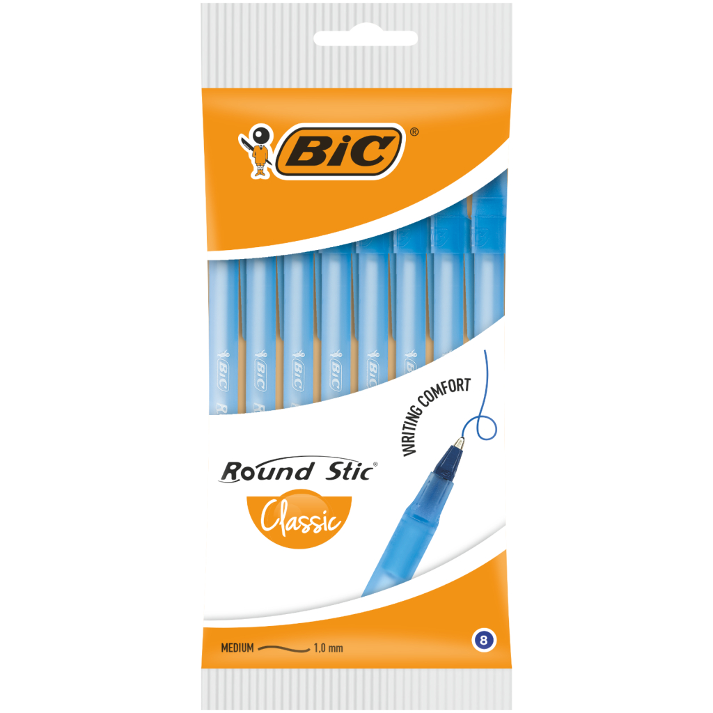 Ручка масляна Bic Round Stic, синя, 8шт в блістері (bc928497) - зображення 1