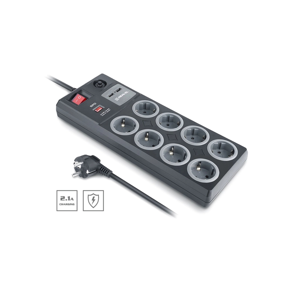 Мережевий фільтр живлення REAL-EL RS-8F USB CHARGE 3m, black (EL122300004) - зображення 6