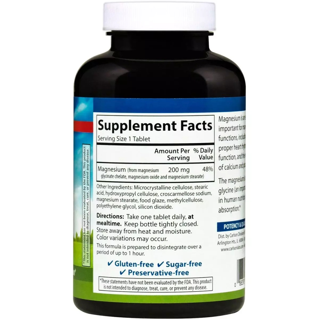 Мінерали Carlson Магній Хелат, Chelated Magnesium, 180 таблеток (CL5612) - изображение 2