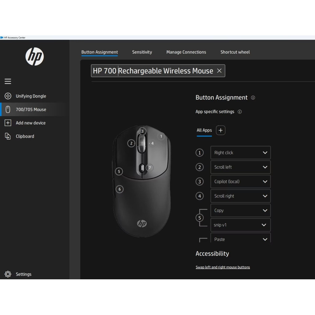Мишка HP 700 Rechargeable Wireless/Bluetooth Black (AZ7B0AA) - зображення 11