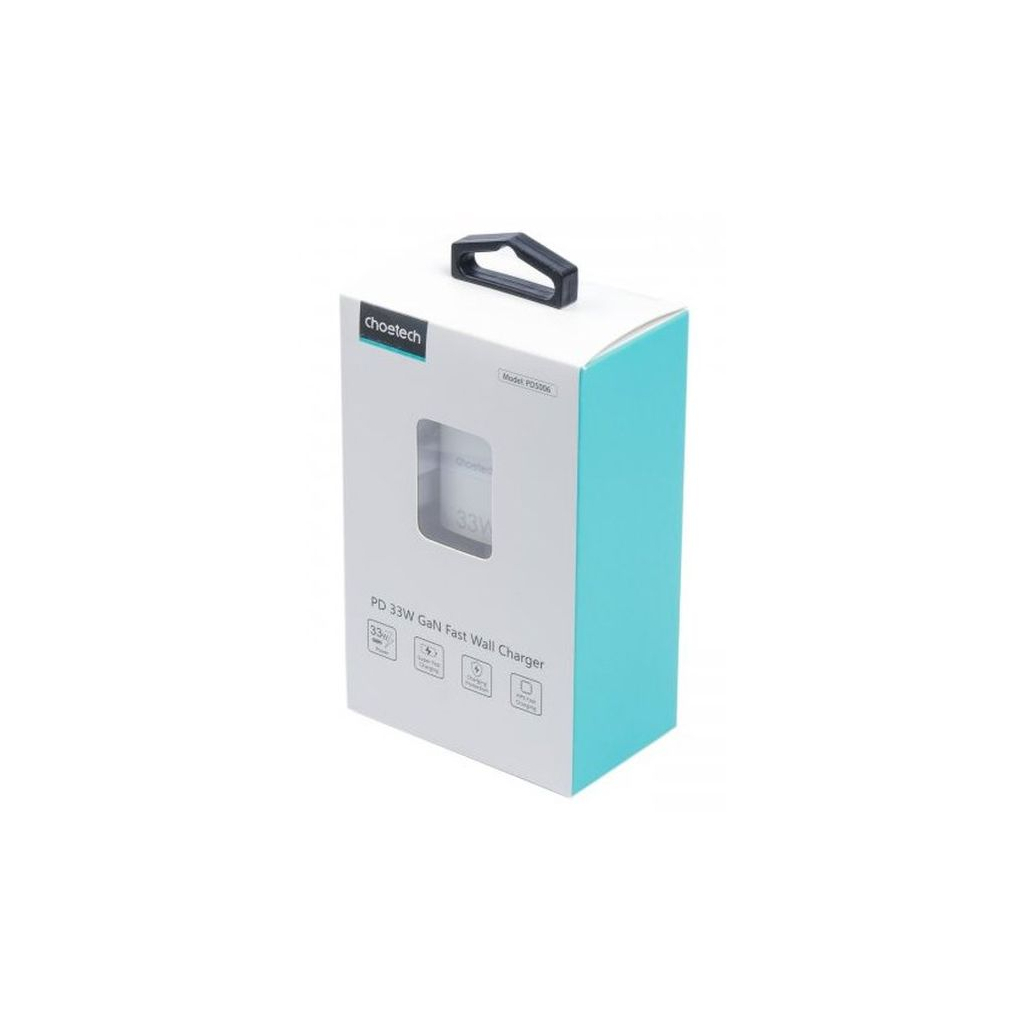 Зарядний пристрій Choetech GaN USB-A/USB-C 33W QC3.0/PD/PPS (PD5006-EU-WH) - зображення 3