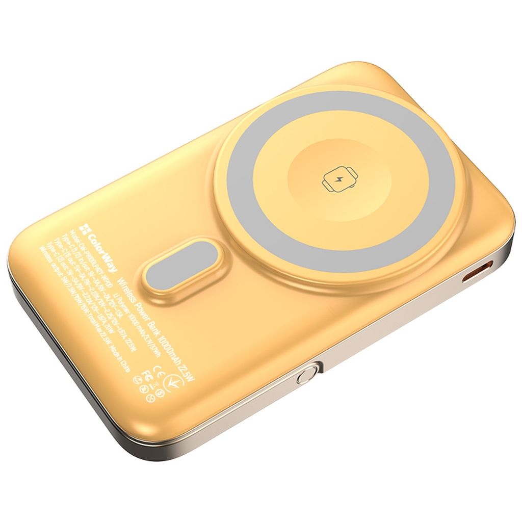 Батарея універсальна ColorWay 10 000 mAh PD/22.5W, 15W MagSafe & Watch Wireless Amber (CW-PB100LPA2Y-WPDD) - изображение 3
