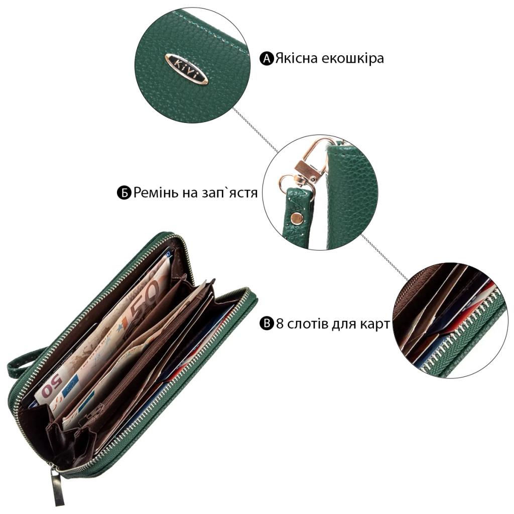 Гаманець Kivi З екошкіри флотар Зелений (19017) - зображення 5